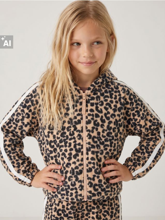 Sinsay - Hanorac din fleece cu model leopard - bej