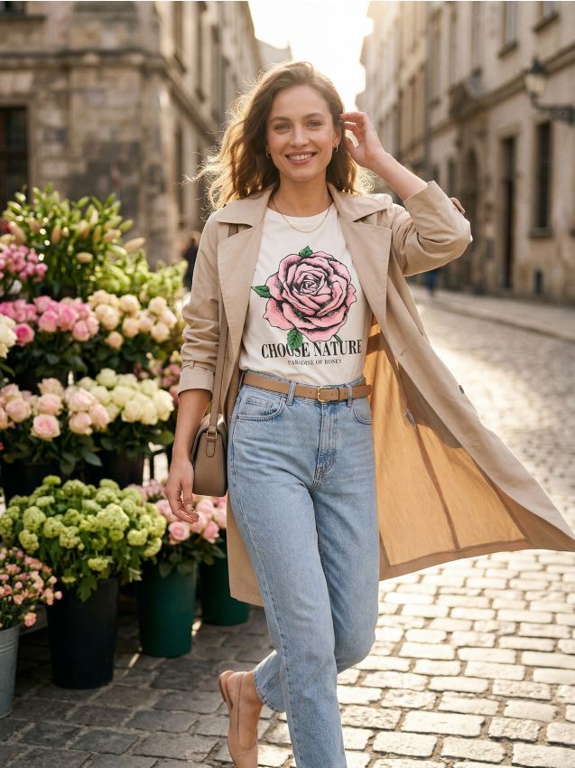 Sinsay - Tricou cu imprimeu - crem