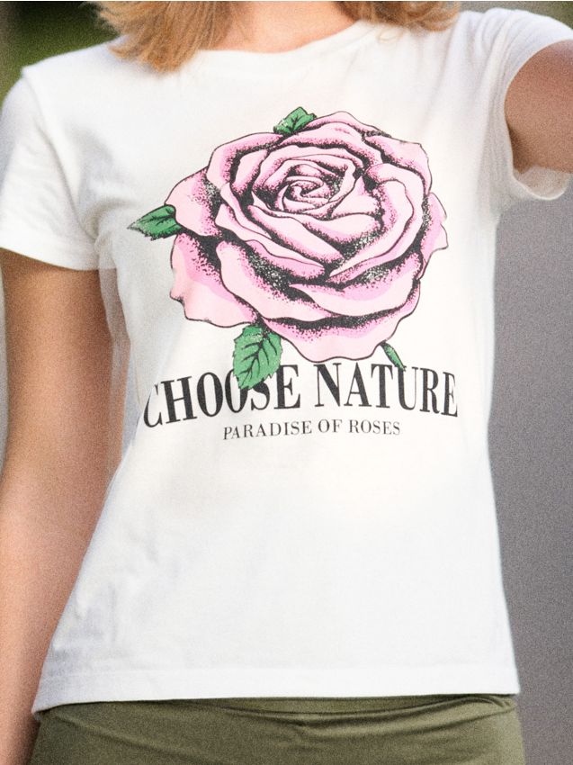 Sinsay - Tricou cu imprimeu - crem