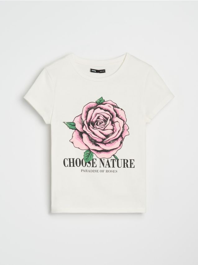 Sinsay - Tričko s potlačou - krémová