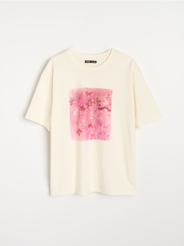 Sinsay - Tricou din bumbac cu imprimeu - crem