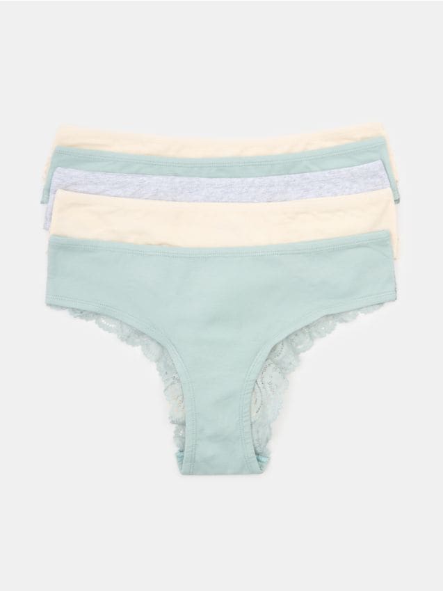 Sinsay - Bawełniane majtki brazylian z koronkowym wykończeniem 5 pack - wielobarwny