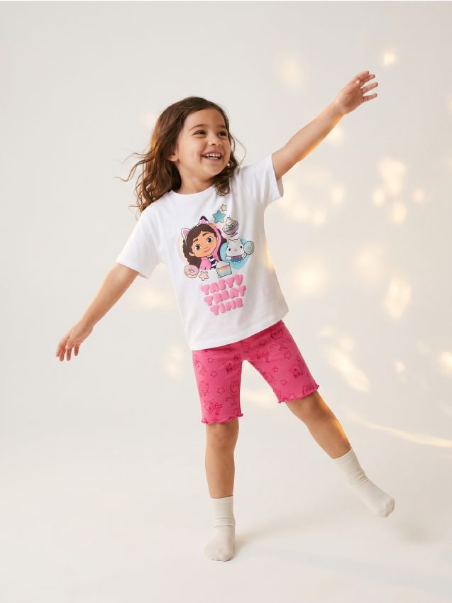 Sinsay - Pijama din bumbac în două piese cu imprimeu Gabbys Dollhouse - alb