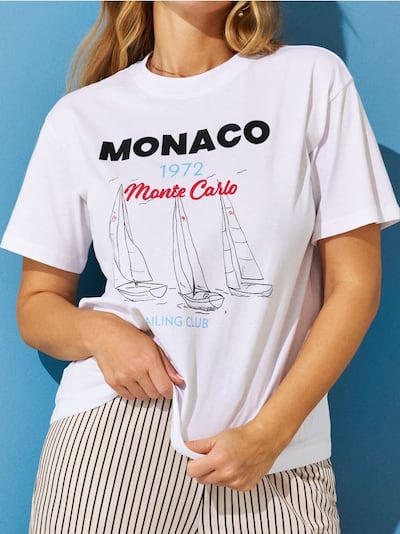 Bawełniana koszulka z nadrukiem wakacyjnym Monaco