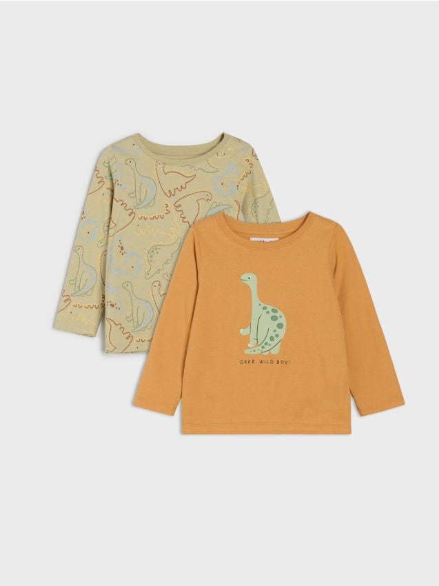 Sinsay - Tricouri din bumbac cu imprimeu cu dinozauri 2 pack - oranj-mandarină