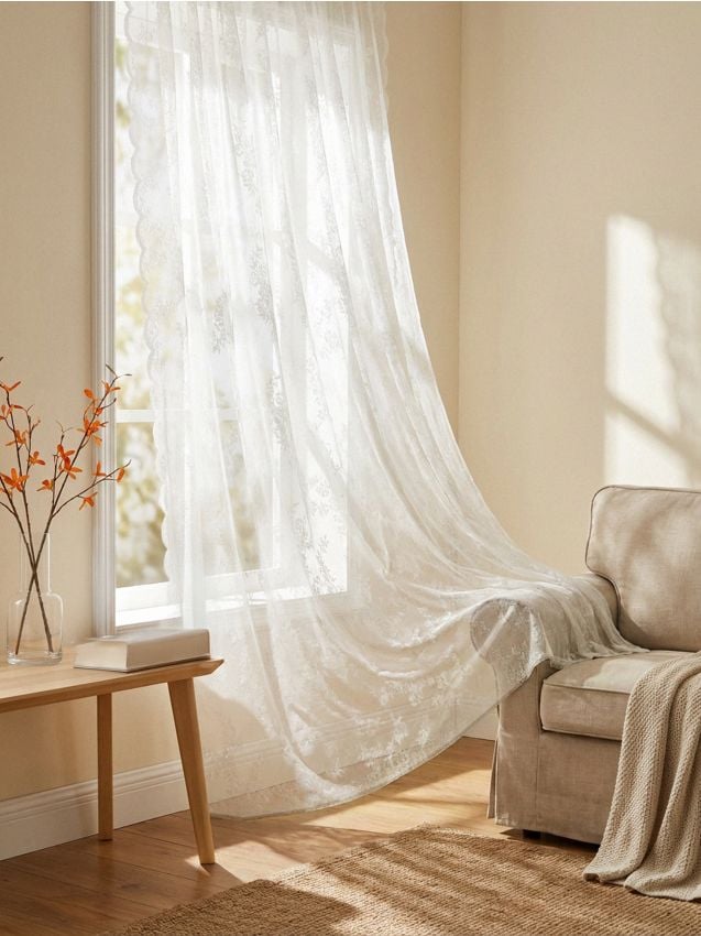 Sinsay - Perdea cu motiv floral - alb