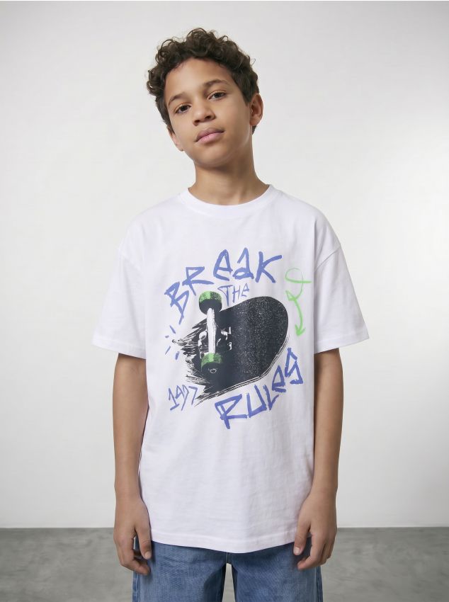 Sinsay - Tricou din bumbac cu motiv skateboard - alb