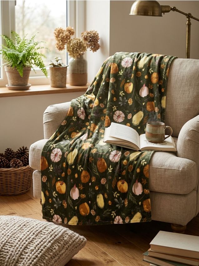 Coperta con motivo autunnale - verde-marrone