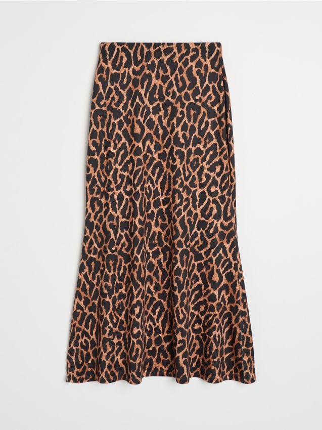 Sinsay - Rochie midi cu tiv evazat și imprimeu leopard - maro