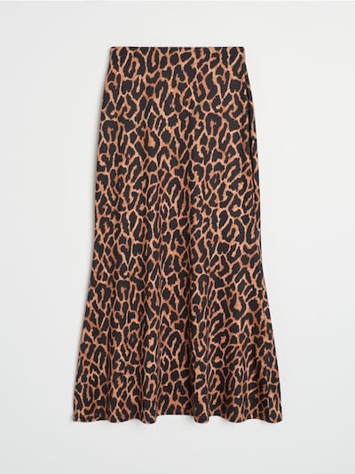 Spódnica midi z rokloszowanym dołem w panterkę