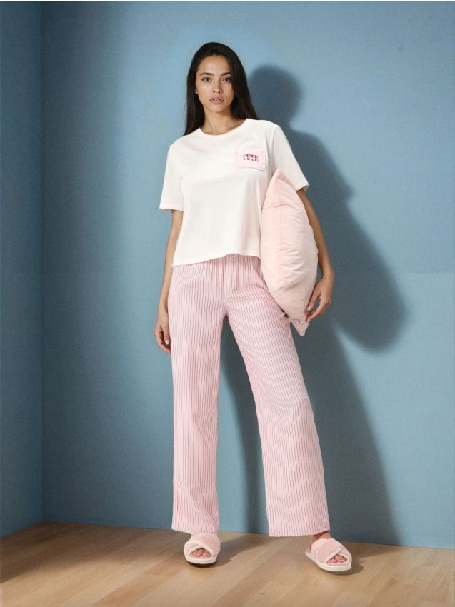 Sinsay - Pijamă din bumbac în două piese - alb