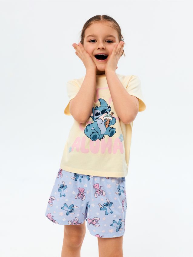 Sinsay - Pijama din bumbac din două piese Stitch - galben-deschis