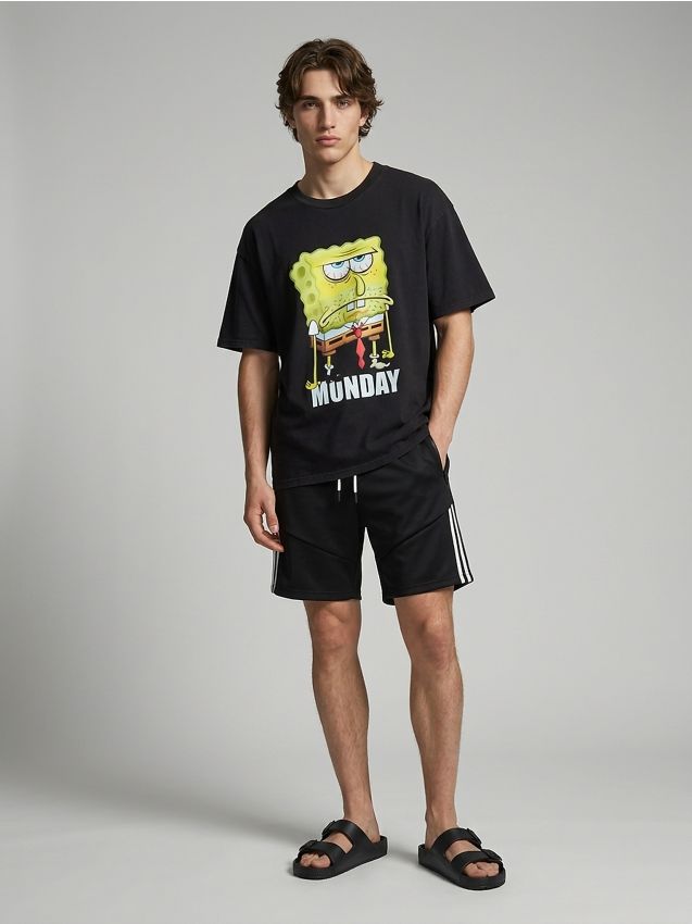 Sinsay - Tricou din bumbac cu imprimeu SpongeBob - negru