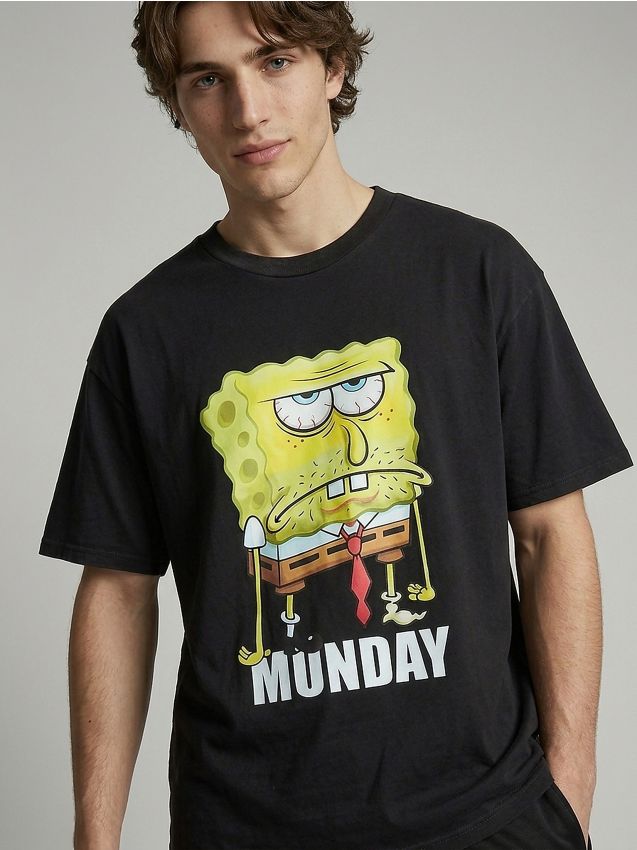 Sinsay - Tricou din bumbac cu imprimeu SpongeBob - negru