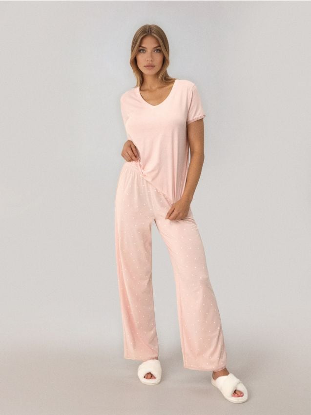 Sinsay - Pijamă din două piese cu amestec de viscoză - roz-trandafiriu