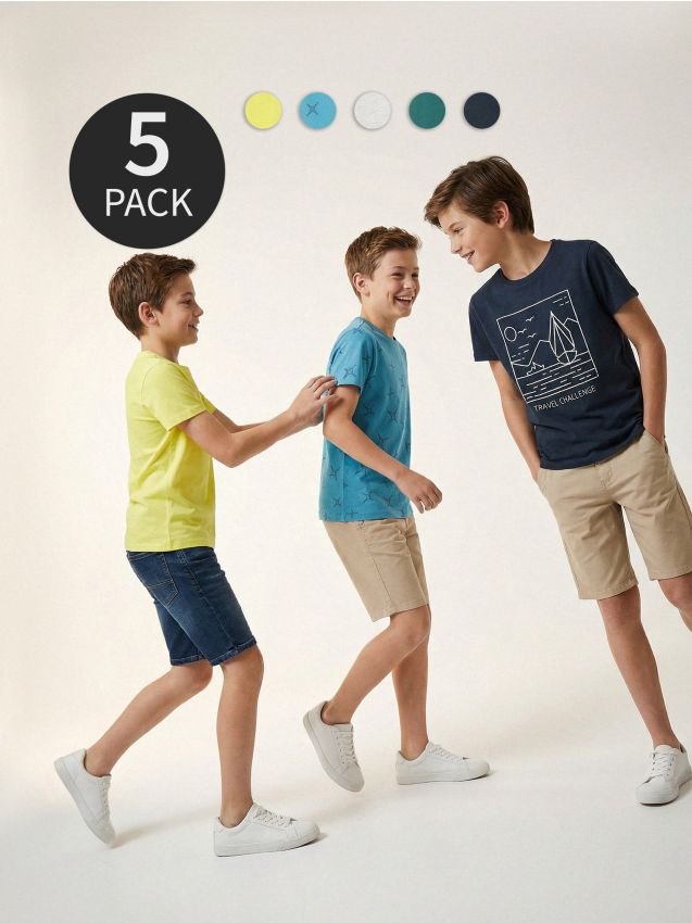 Sinsay - Tricouri din bumbac 5 pack - bleumarin