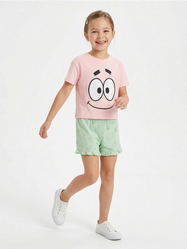 Sinsay - Pijama din bumbac în două piese cu imprimeu SpongeBob - roz-pastel