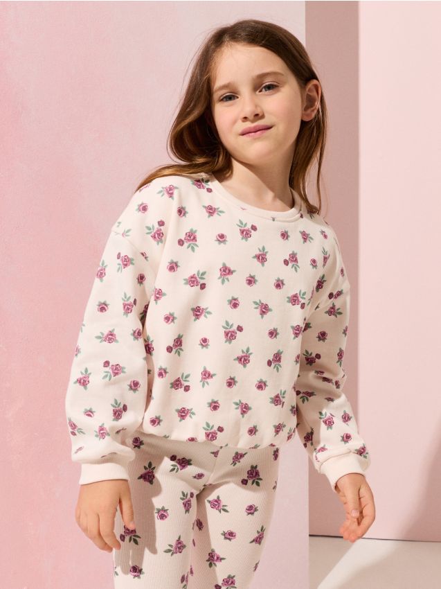 Sinsay - Bluză crewneck cu motiv floral - crem
