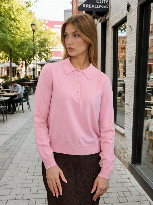 Sinsay - Sweter z kołnierzykiem z wiskozą - różowy