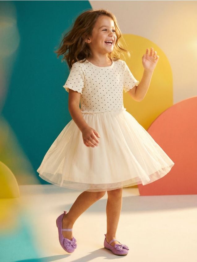 Sinsay - Rochie din bumbac cu fustă din tul - crem