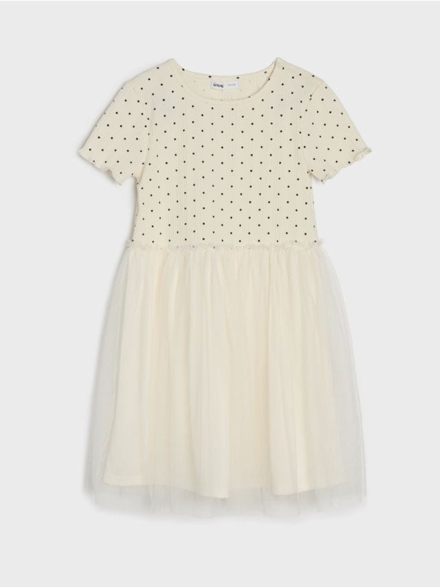 Sinsay - Rochie din bumbac cu fustă din tul - crem