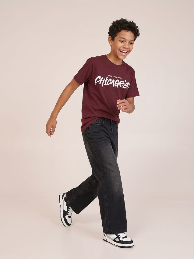 Sinsay - Tricou din bumbac cu inscripție - bordo