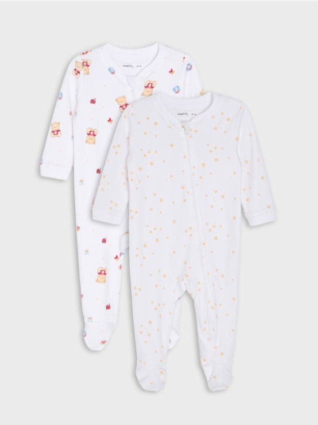 Sinsay - Salopete din bumbac cu motiv ursuleți și steluțe 2 pack - alb