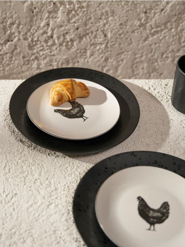 Sinsay - Set de farfurii ceramice cu motiv de găină 2-pack - alb