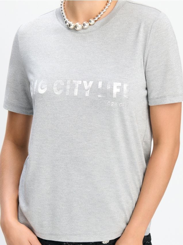 Sinsay - Tričko s potlačou a krátkym rukávom - strieborná