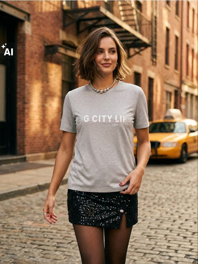 Sinsay - Tricou cu imprimeu și mânecă scurtă - argintiu