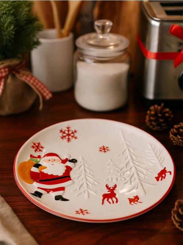 Sinsay - Vianočný tanier s obrazom Santa Clausa - biela