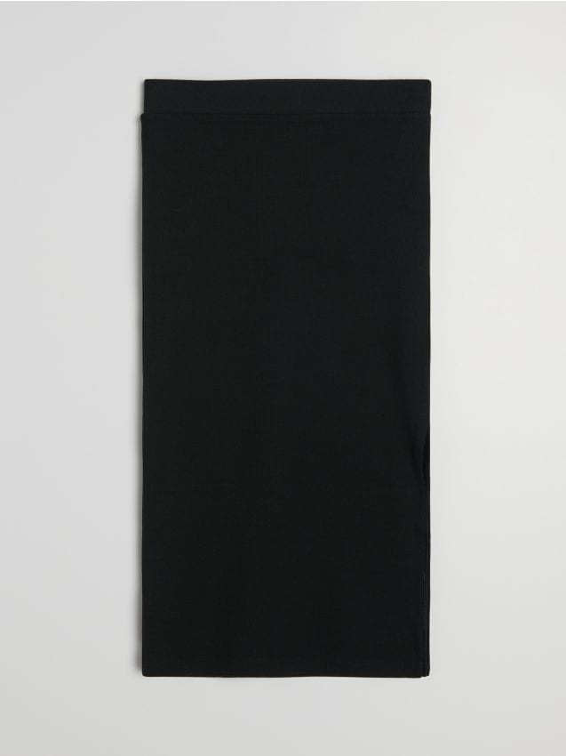 Sinsay - Bawełniana prążkowana spódnica midi z rozcięciem - czarny