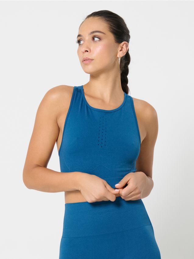 Sinsay - Top sportowy z wycięciem na plecach - niebieski