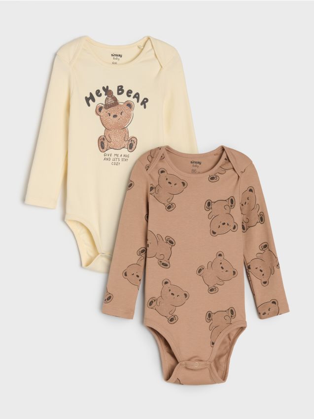 Sinsay - Body din bumbac cu model ursuleți 2 pack - crem