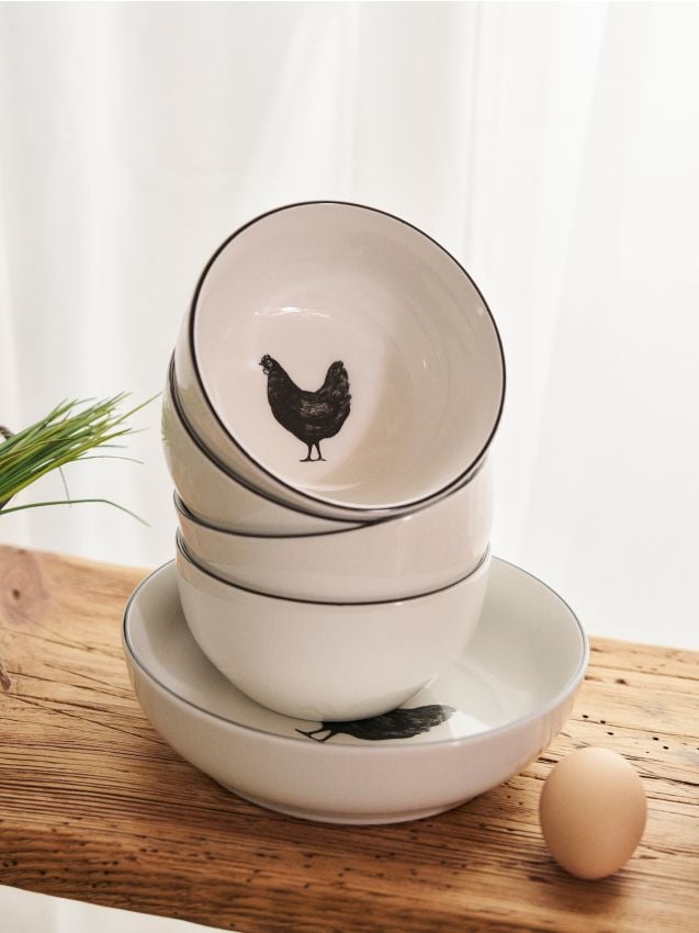 Sinsay - Set de boluri ceramice cu motiv de găină 2-pack - negru