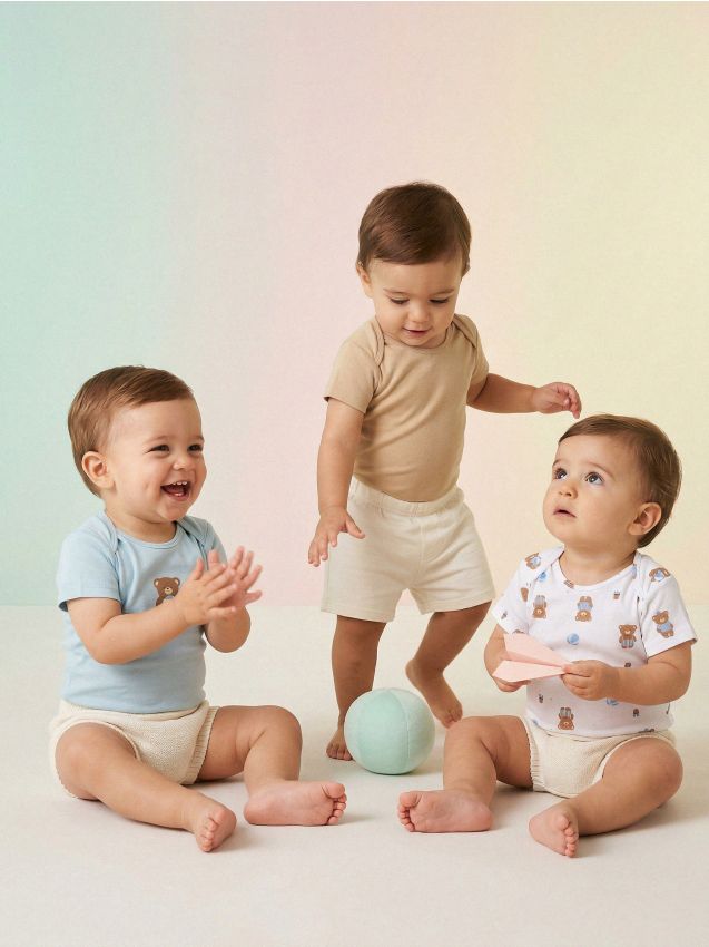 Sinsay - Body din bumbac cu imprimeu cu urși 3 pack - albastru-pal