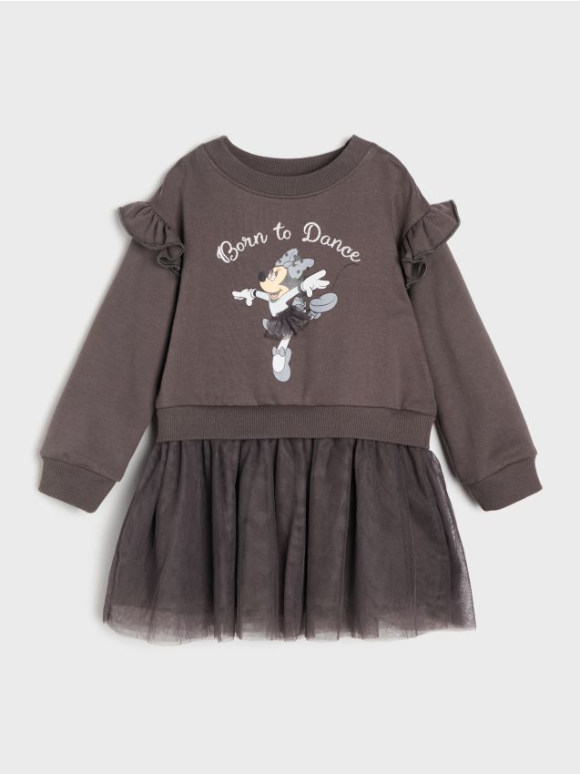 Sinsay - Rochie din bumbac cu tul și volane Minnie Mouse - negru-antracit