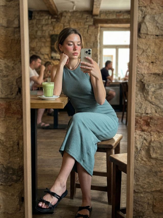 Sinsay - Rochie midi tricotată mulată - verde-oliv deschis