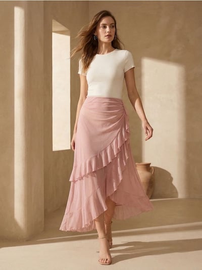 Asymetrická midi sukně s volány