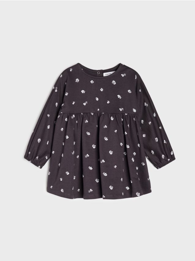 Sinsay - Rochie din bumbac cu motiv floral - gri-închis