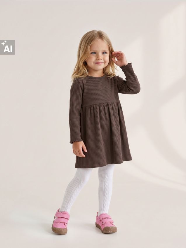 Sinsay - Rochie din bumbac cu motiv de fundă - maro