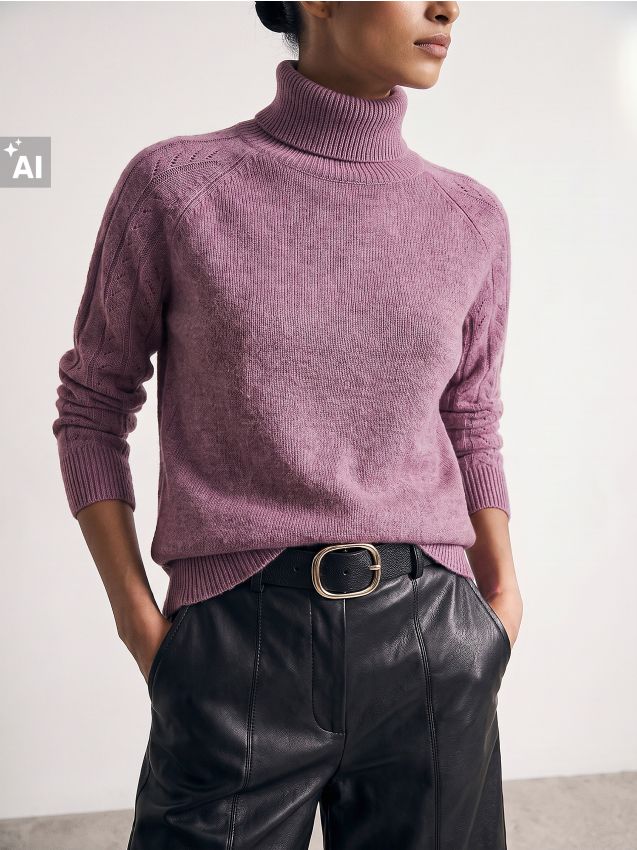 Sinsay - Pulover pe gât cu mâneci decorative și adaos de lână - violet-orhidee