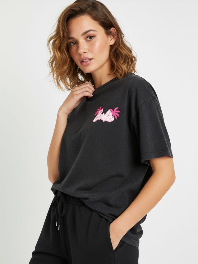 Sinsay - Oversize tričko Barbie - tmavosivá