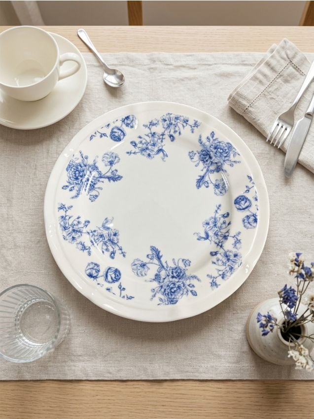 Sinsay - Farfurie ceramică cu motiv floral - bleumarin