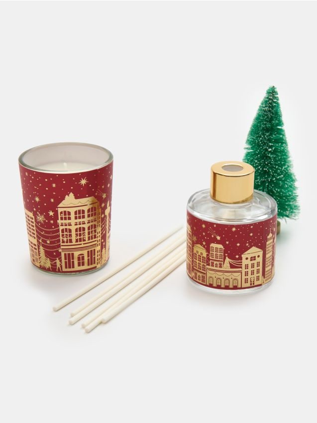 Sinsay - Vianočná sada: vonná sviečka, osviežovač vzduchu a malý vianočný stromček - červená
