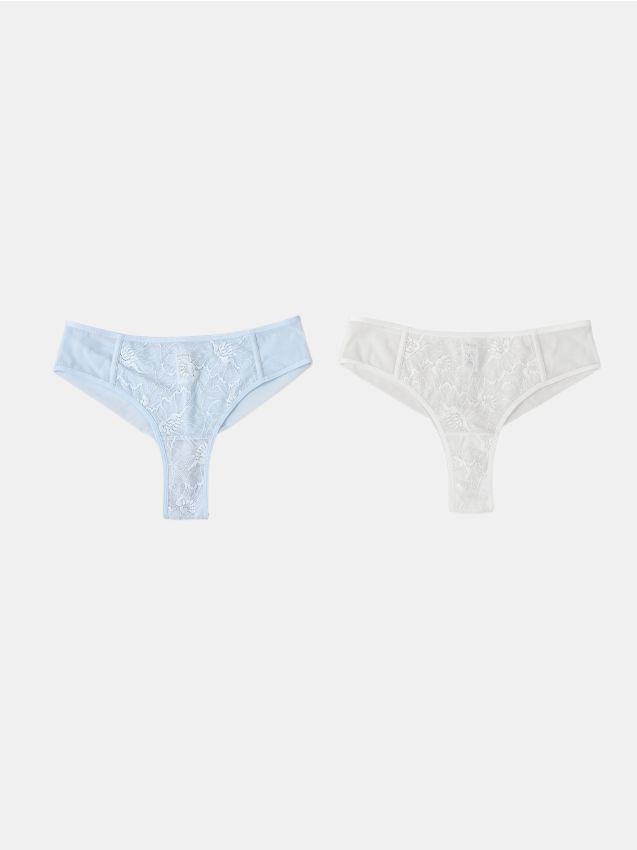 Sinsay - Chiloți tanga cu dantelă decorativă 2 pack - light blue