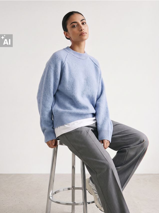 Sinsay - Pulover cu guler semi-înalt cu amestec de lână - light blue