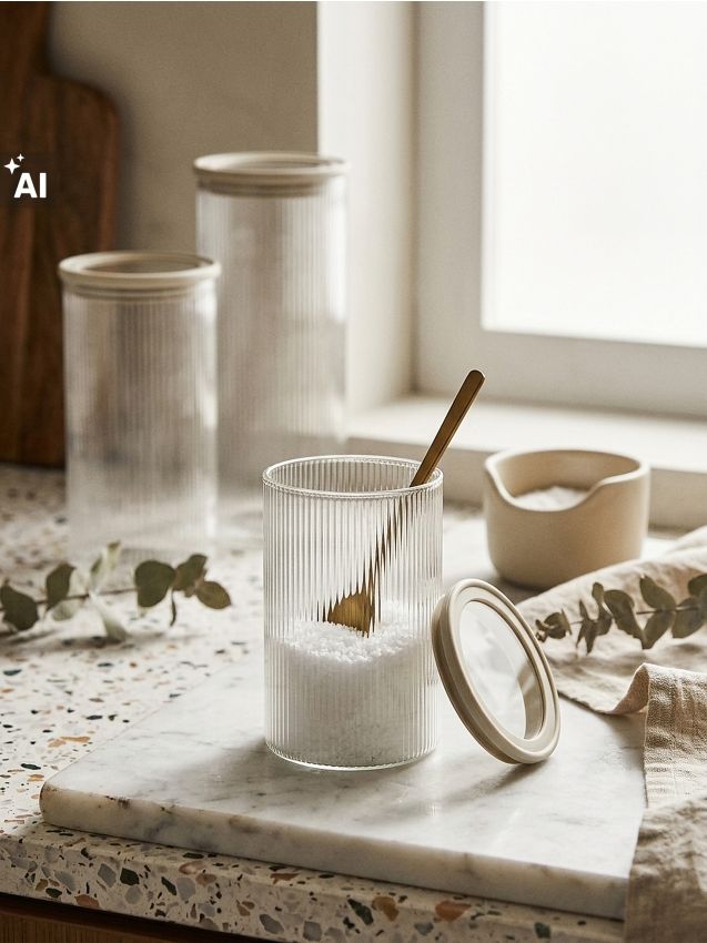 Sinsay - Borcan striat pentru alimente cu capac - clear
