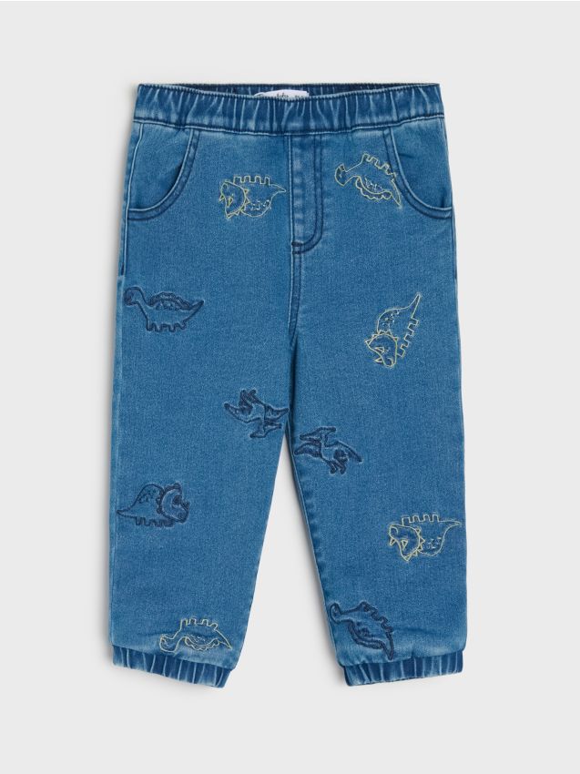Sinsay - Blugi jogger căptușiți cu broderie cu dinozauri - albastru