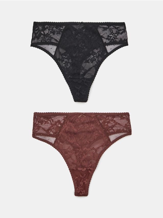 Sinsay - Chiloți tanga cu talie înaltă 2 pack - negru
